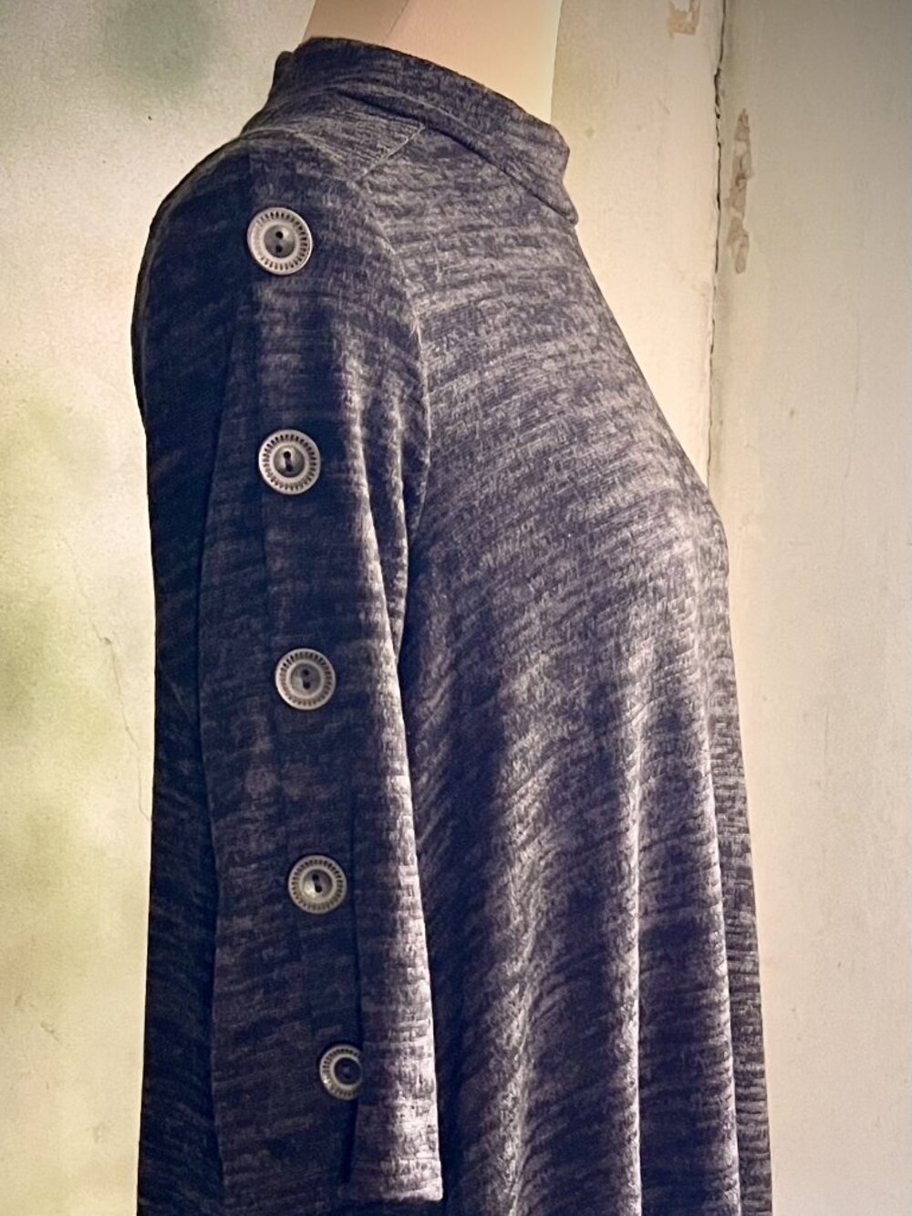 CV Collection Gray Marled Tunic Dress Button Sleeve Size Small Made in USA